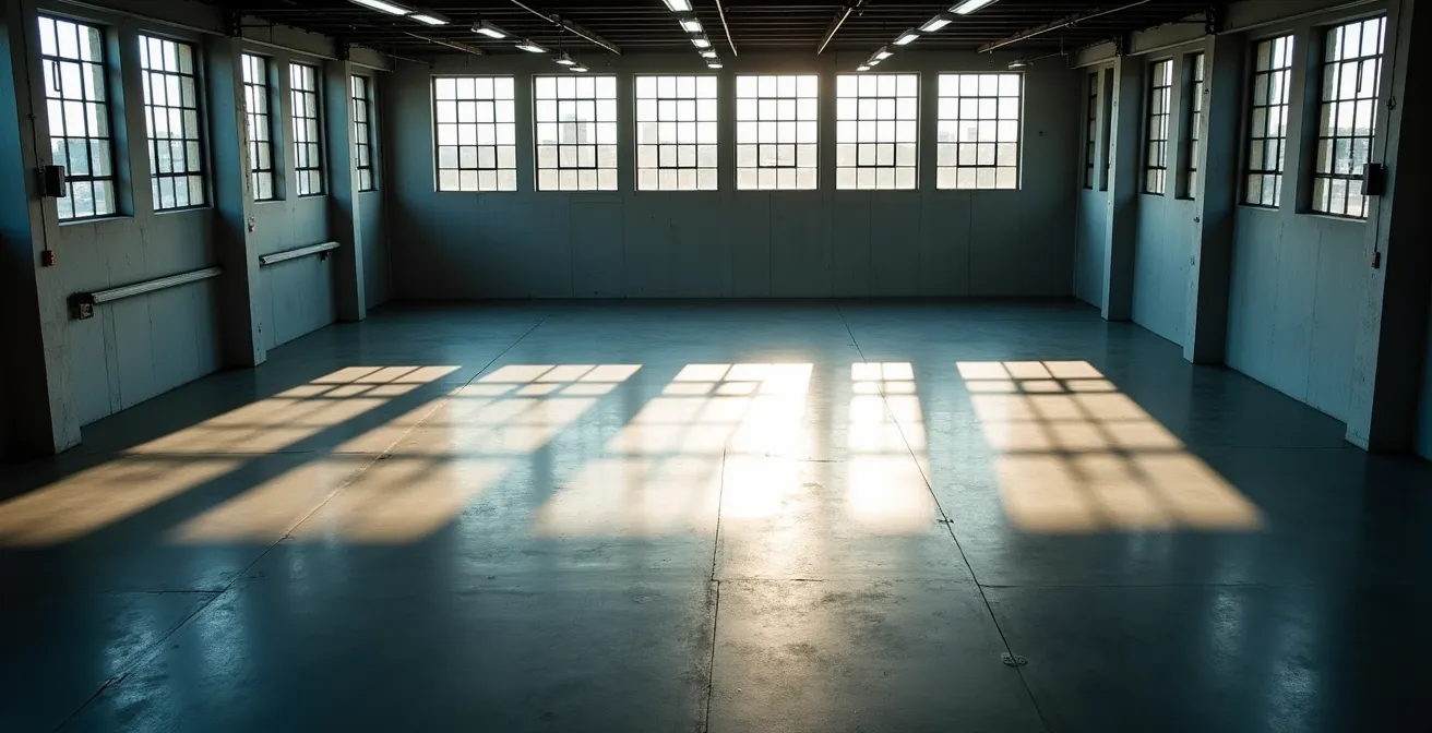 Vue en plongée d'une salle de sport montrant les flux de circulation
